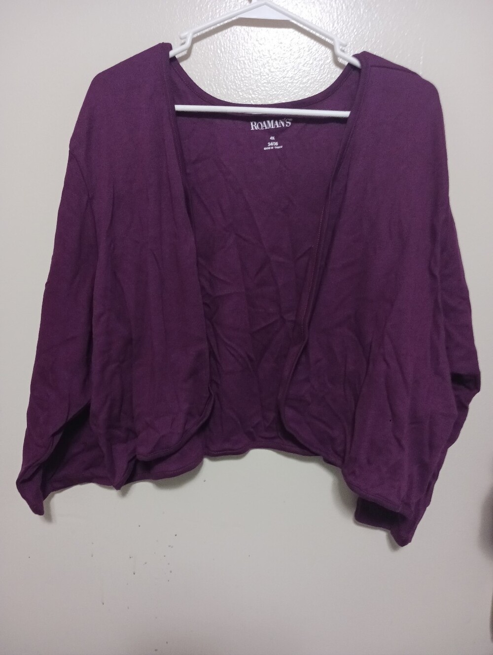 Roaman's Plum Open-Front Women's Cardigan 4x A-12